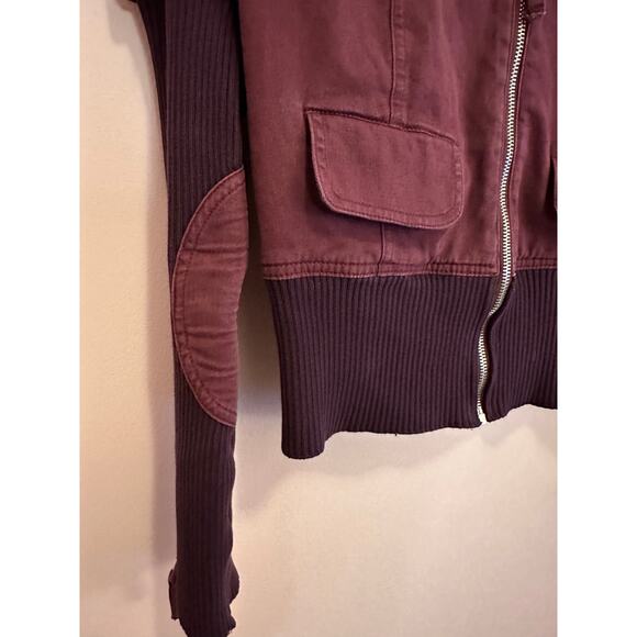 Moschino Jeans Maroon Denim Women's Ribbed Zip Up Embroidered Bomber Jacket 8 - Picture 6 of 15